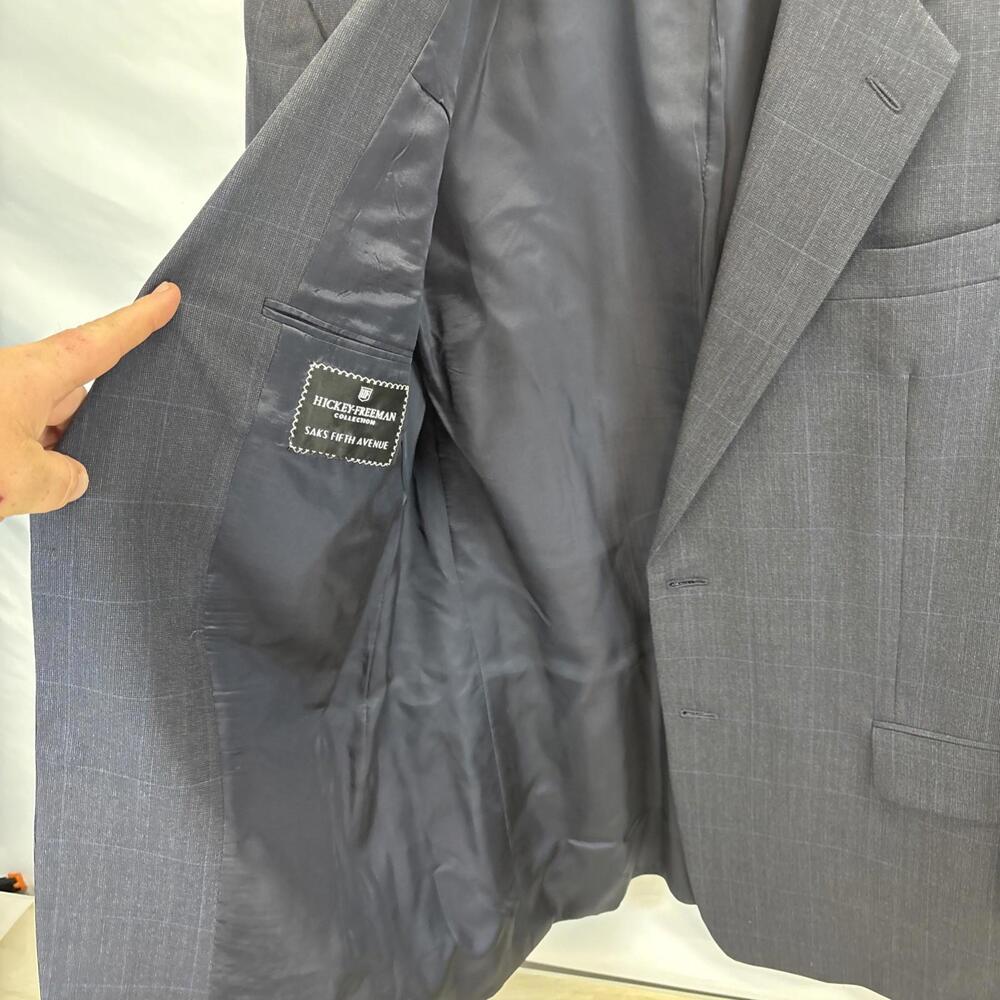 Men’s High-End Hickey-Freeman Boardroom 42R Suit Coat Luxury 100% Wool Grey/Blue - Picture 11 of 16